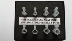 8 different sized adaptors fit any size pole pot